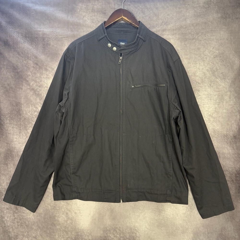 Gap Jacket Mens XL Gray Moto Biker Stand Collar Zip Pockets Bomber